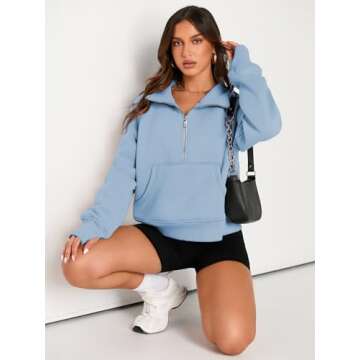 AUTOMET Womens Sweatshirts Half Zip Cropped Pullover Fleece Quarter Zipper Hoodies 2025 Fall Fashion Outfits Clothes LightBlue Small