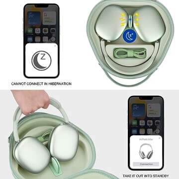 Supmay Smart Case for Apple AirPods Max Wireless Over-Ear Headphones, Hard Protective Case with Sleep Mode, Airpods Max Case, Extra Space fits Cable, Charger, Green