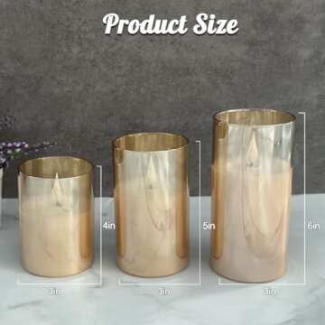 LEDHOLYT Rechargeable Flameless Candle, Flashing LED Pillar Real Wax Candle with Remote Control and Timer, Upgraded Teardrop Wick, Gold Glass Electronic Candle, 1 Set of 3