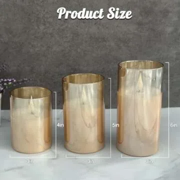 LEDHOLYT Rechargeable Flameless Candle, Flashing LED Pillar Real Wax Candle with Remote Control and Timer, Upgraded Teardrop Wick, Gold Glass Electronic Candle, 1 Set of 3