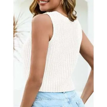 Saodimallsu Womens Cropped Sweater Vest V Neck Button Down Y2k Crop Knit Summer Trendy Sleeveless Chunky Tank Tops White