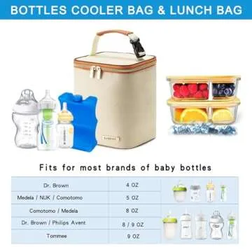 BABEYER Breastmilk Cooler Bag with Ice Pack Fits 4 Baby Bottles Up to 9 Ounce, Baby Bottle Bag Great for Nursing Mom Daycare