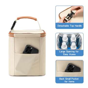 BABEYER Breastmilk Cooler Bag with Ice Pack Fits 4 Baby Bottles Up to 9 Ounce, Baby Bottle Bag Great for Nursing Mom Daycare