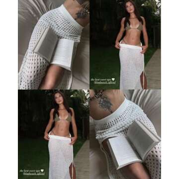 Bsubseach Womens Crochet Cover Up Skirt 2025 Knit Drawstring Long Coverups for Swimwear Elastic Waist Beach Wrap