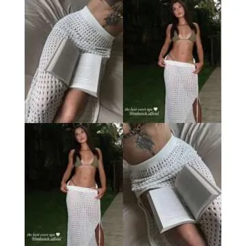 Bsubseach Womens Crochet Cover Up Skirt 2025 Knit Drawstring Long Coverups for Swimwear Elastic Waist Beach Wrap