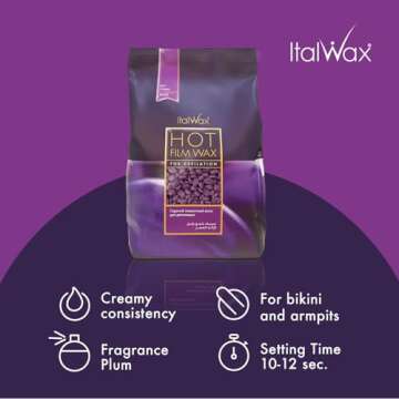 Italwax Plum - 1kg / 2.2lb - Hard wax beads for hair removal - Natural formulation ideal for all skin type - Fruit aroma - Recommended for Bikini Area and Armpits