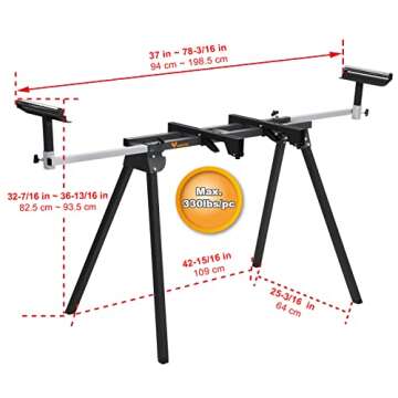 WORKESS Lightweight Universal Miter Saw Stand - 330 Lbs Load Capacity, Black and Grey WK-MS050B Sing...