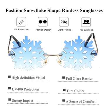 LASPOR Novelty Snowflake Shape Sunglasses for Women Men Halloween Christmas Party Glasses Prom Accessories (Blue gradient)