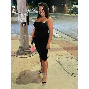 BEAGIMEG Women's Spaghetti Strap Bodycon Midi Dress Black