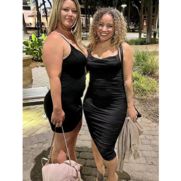 BEAGIMEG Women's Spaghetti Strap Bodycon Midi Dress Black