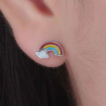 Rainbow Stud Earrings for Women Opal Earrings 14K White Gold Plated Hypoallergenic Earrings Gifts