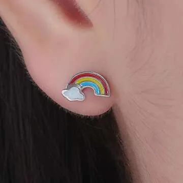 Rainbow Stud Earrings for Women Opal Earrings 14K White Gold Plated Hypoallergenic Earrings Gifts