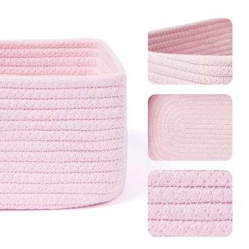 MiniArk Shelf Storage Baskets for Organizing | Closet Organizer Bins | Small Baskets | Toy Basket | Cute Decorative Basket | Cube Storage Bin | Woven Rope Basket | 11.5×7.5×4.7” | 3 Packs Pink
