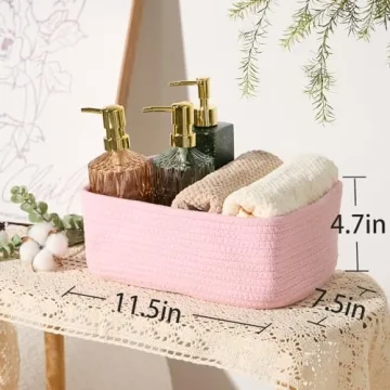 MiniArk Shelf Storage Baskets for Organizing | Closet Organizer Bins | Small Baskets | Toy Basket | Cute Decorative Basket | Cube Storage Bin | Woven Rope Basket | 11.5×7.5×4.7” | 3 Packs Pink