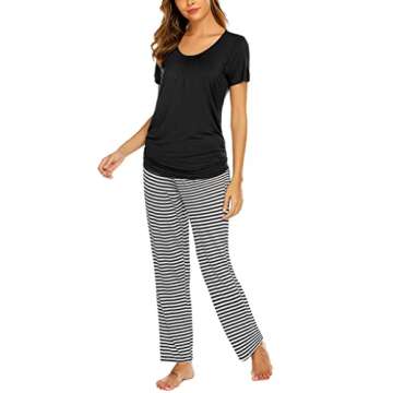 Ekouaer Nursing Pajamas Breastfeeding Pjs Labor and Delivery Sleepwear Postpartum Clothes Maternity Pajamas Set Black Stripe M
