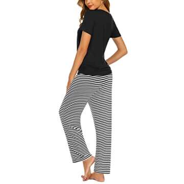 Ekouaer Nursing Pajamas Breastfeeding Pjs Labor and Delivery Sleepwear Postpartum Clothes Maternity Pajamas Set Black Stripe M