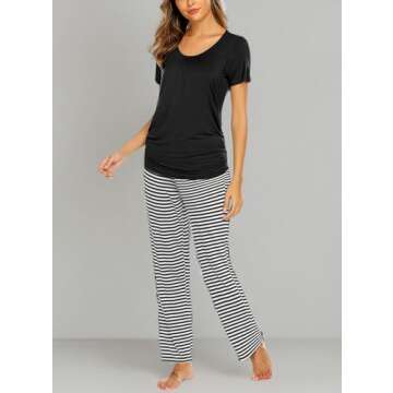 Ekouaer Nursing Pajamas Breastfeeding Pjs Labor and Delivery Sleepwear Postpartum Clothes Maternity Pajamas Set Black Stripe M