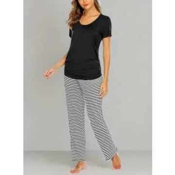 Ekouaer Nursing Pajamas Breastfeeding Pjs Labor and Delivery Sleepwear Postpartum Clothes Maternity Pajamas Set Black Stripe M