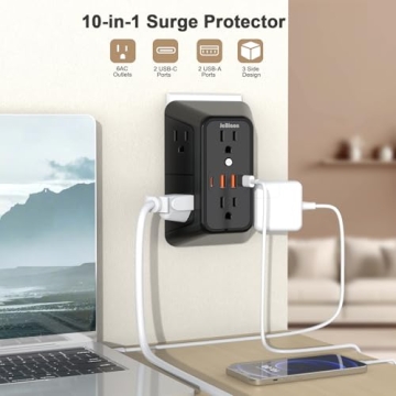 JcBlaon Outlet Extender Surge Protector - 6 Outlet Splitter with 4 USB Ports (2 USB C), Multiple Plu...