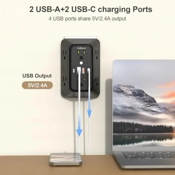 JcBlaon Outlet Extender with Surge Protector and USB Ports