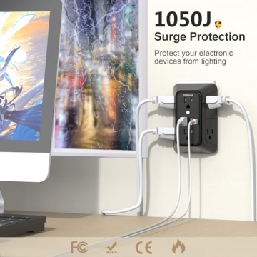 JcBlaon Outlet Extender with Surge Protector and USB Ports