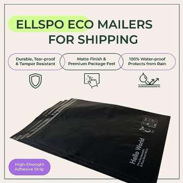 Eco Mailers by Ellspo Eco | 10x13 inch Certified Compostable Poly Shipping Bags, Pack of 50, Modern ...