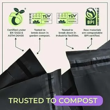 Eco Mailers by Ellspo Eco | 10x13 inch Certified Compostable Poly Shipping Bags, Pack of 50, Modern Matte Black Color, Sustainable Packaging Supplies