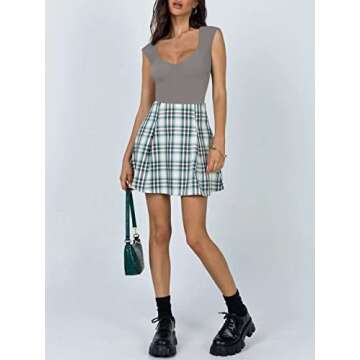 REORIA Women's Summer Sexy Casual V Neck Double Lined Seamless Sleeveless Slimming One Piece Leotards Going Out Trendy Tank Top Tees Thong Bodysuits Deep Grey Small