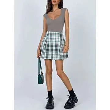 REORIA Women's Summer Sexy Casual V Neck Double Lined Seamless Sleeveless Slimming One Piece Leotards Going Out Trendy Tank Top Tees Thong Bodysuits Deep Grey Small