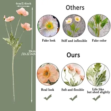 Vibrant Kainonnan Artificial Silk Poppy Flowers Set of 5