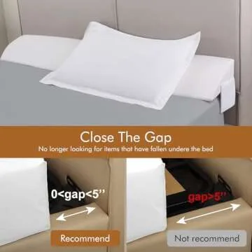 Vekkia King Bed Wedge Pillow for Headboard Gap Filler(0-5"),High-Density Foam,Prevents Pillows & Items from Falling,Ergonomic Design,Large Storage Pockets, Removable&Washable Cover,White,76''x10 x6