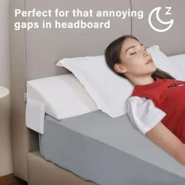 Vekkia King Bed Wedge Pillow for Headboard Gap Filler(0-5"),High-Density Foam,Prevents Pillows & Items from Falling,Ergonomic Design,Large Storage Pockets, Removable&Washable Cover,White,76''x10 x6
