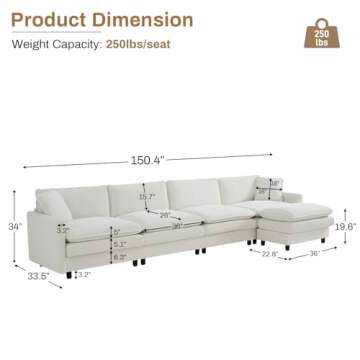 Nolohoo Cloud Couch Sectional Sofa, Comfy Deep Seat L Shape Couches for Living Room,150.4" Upholster...