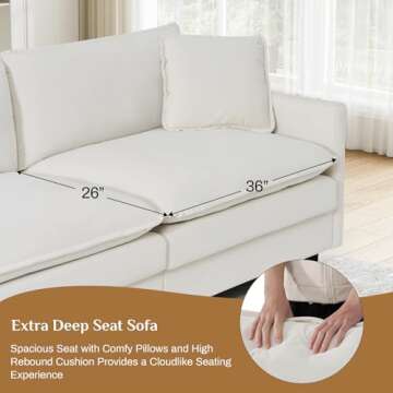 Nolohoo Cloud Couch Sectional Sofa, Comfy Deep Seat L Shape Couches for Living Room,150.4" Upholstered Velvet Modular Sectional Sofa with Ottoman, DIY Combination, Beige White