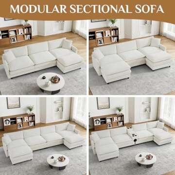 Nolohoo Cloud Couch Sectional Sofa, Comfy Deep Seat L Shape Couches for Living Room,150.4" Upholstered Velvet Modular Sectional Sofa with Ottoman, DIY Combination, Beige White