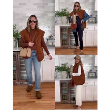 Daacee Women's Oversized Puffer Vest Lightweight Warm Cap Sleeve Puffy Bubble Outerwear Vests with Pockets(0650-Brown-L)