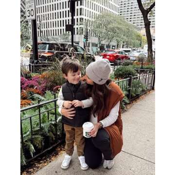 Daacee Women's Oversized Puffer Vest Lightweight Warm Cap Sleeve Puffy Bubble Outerwear Vests with Pockets(0650-Brown-L)