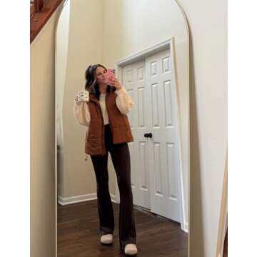 Daacee Women's Oversized Puffer Vest Lightweight Warm Cap Sleeve Puffy Bubble Outerwear Vests with Pockets(0650-Brown-L)