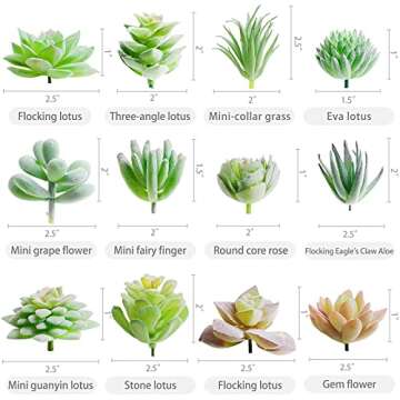 HappyHapi 12 Pcs Artificial Succulents Mini Fake Plants Unpotted Faux Succulent for Craft, Small Pla...