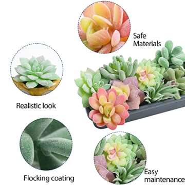 HappyHapi 12 Pcs Artificial Succulents Mini Fake Plants Unpotted Faux Succulent for Craft, Small Plastic Succulents Assortment in Flocked Green Floral Decor for Party, Cake, Garden & Outdoor