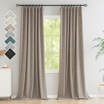 Novecozy 100% Blackout Curtains 96 Inches Long, Linen Thermal Insulated Curtains & Drapes for Bedroo...