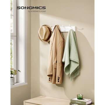 SONGMICS Wall-Mounted Coat Rack, Hook Rack, 5 Dual Metal Hooks, for Coats, Bags, Keys, in The Entryw...