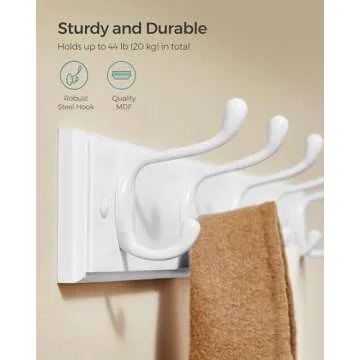 SONGMICS Wall-Mounted Coat Rack, Hook Rack, 5 Dual Metal Hooks, for Coats, Bags, Keys, in The Entryway, Bedroom, Living Room, White ULHR235W01