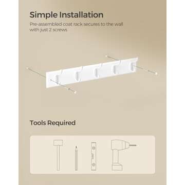 SONGMICS Wall-Mounted Coat Rack, Hook Rack, 5 Dual Metal Hooks, for Coats, Bags, Keys, in The Entryway, Bedroom, Living Room, White ULHR235W01