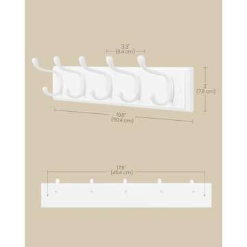 SONGMICS Wall-Mounted Coat Rack, Hook Rack, 5 Dual Metal Hooks, for Coats, Bags, Keys, in The Entryway, Bedroom, Living Room, White ULHR235W01