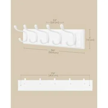 SONGMICS Wall-Mounted Coat Rack, Hook Rack, 5 Dual Metal Hooks, for Coats, Bags, Keys, in The Entryway, Bedroom, Living Room, White ULHR235W01