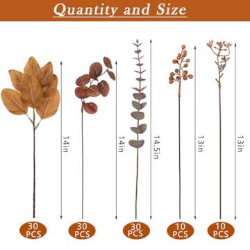 YXZZWL 110 Pcs 5 Kinds Mixed Artificial Eucalyptus Stems and Faux Berry,Autumn Fake Eucalyptus Leave...