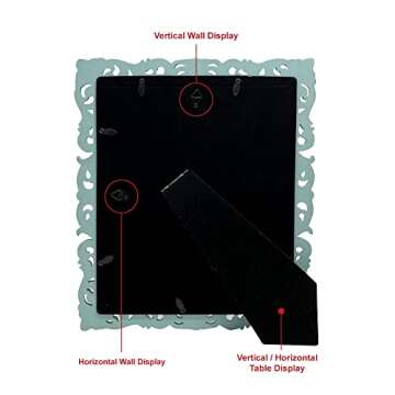 Laura Ashley 8x10 Light Blue w/Gold Vintage Inspired Resin Scroll Design Picture Frame with Thin Border, Horizontal & Vertical for Tabletop and Wall Display, Home Décor (8x10, Light Blue w/Gold)