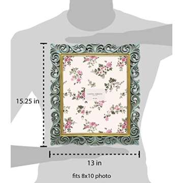 Laura Ashley 8x10 Light Blue w/Gold Vintage Inspired Resin Scroll Design Picture Frame with Thin Border, Horizontal & Vertical for Tabletop and Wall Display, Home Décor (8x10, Light Blue w/Gold)