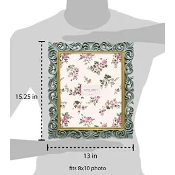 Laura Ashley 8x10 Light Blue w/Gold Vintage Inspired Resin Scroll Design Picture Frame with Thin Border, Horizontal & Vertical for Tabletop and Wall Display, Home Décor (8x10, Light Blue w/Gold)